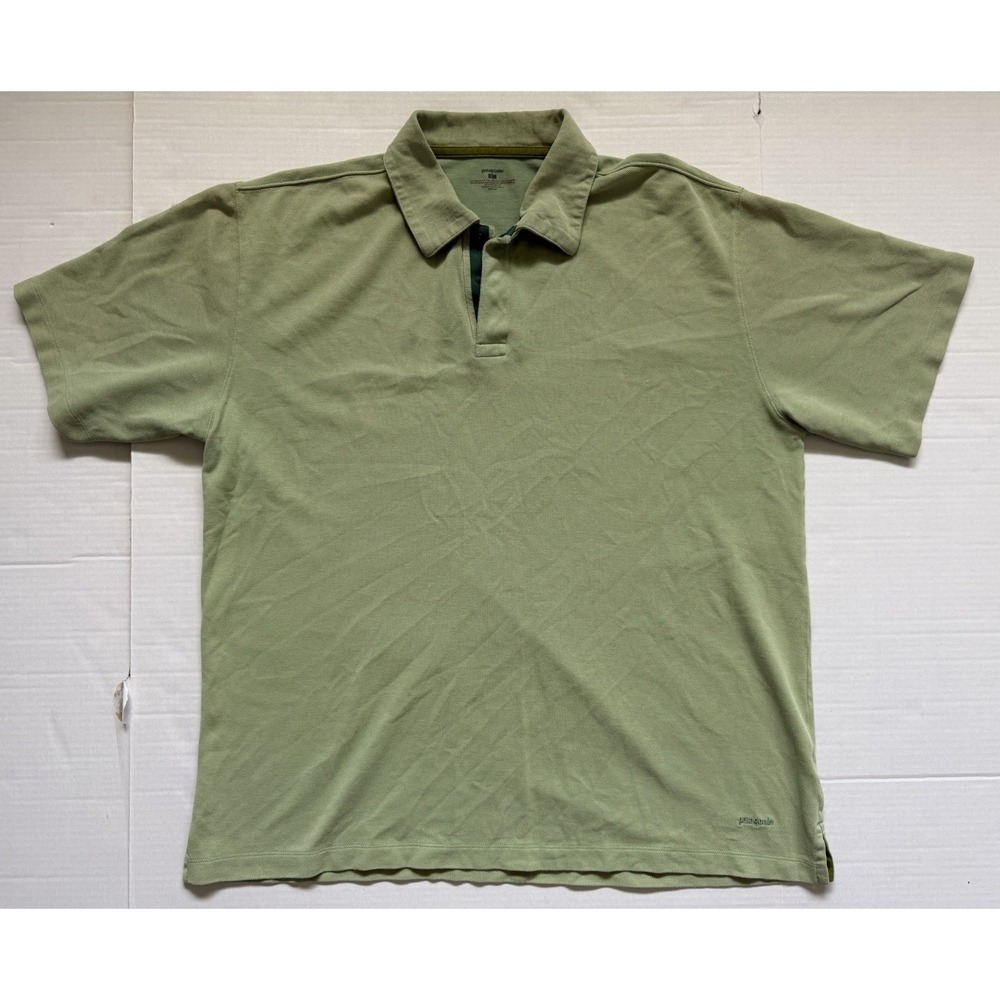 Patagonia Polo Shirt Short Sleeve 1/4 Button Up Green Men's Large